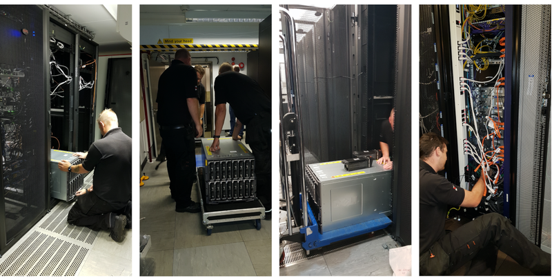 Data centre migration (photo credit: Chris Page and Kye Maddox) Four images showing data centre move (servers, wires etc)